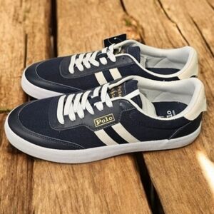 NIB Polo by Ralph Lauren Men's Dark Blue and White Sneakers